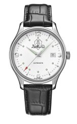 Stříbrné pánské hodinky Delbana s koženým páskem Della Balda White / Black 40MM Automatic