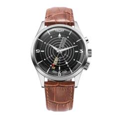 Stříbrné pánské hodinky Vulcain s koženým páskem Nautical Heritage Black White Luminova Steel Triple Caseback - Brown Calf Skin Leather Alligator Printed 42MM Automatic