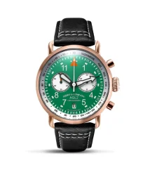 Relógio Ferro & Company ouro para homem com bracelete em pele AGL 2 Chronograph Green / Rose Gold 42MM