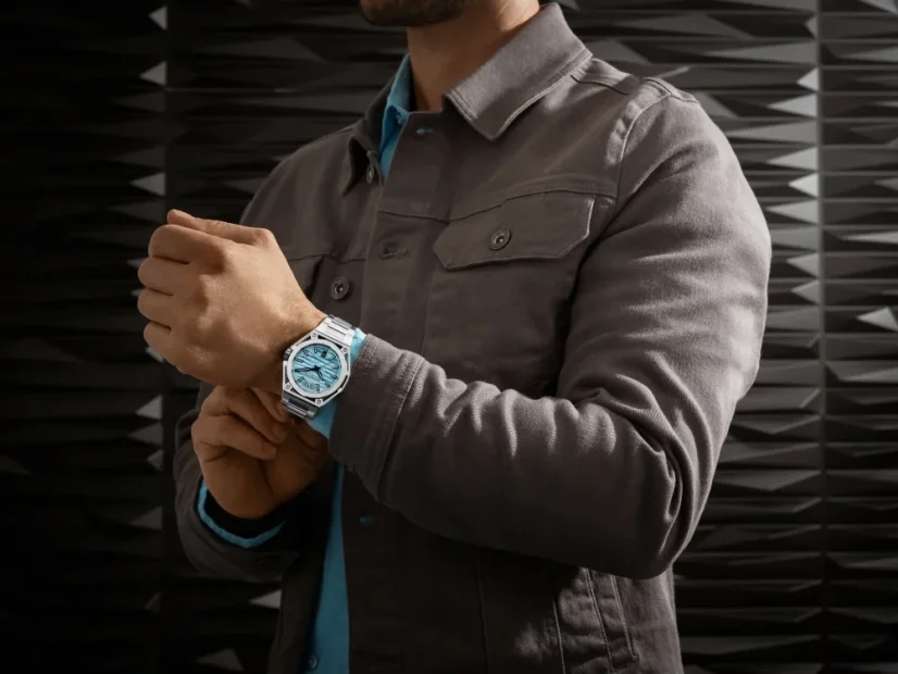 Men's silver Bomberg Watch with steel strap EDGE CYAN 43MM Automatic