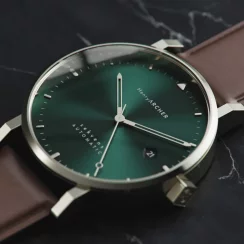 Stříbrné pánské hodinky Henryarcher Watches s koženým páskem Sekvens - Sommer 40MM Automatic