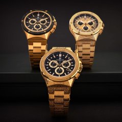 Relógio Louis XVI ouro para homens com pulseira de aço Frosted Le Monarque 1213 - Gold 42MM