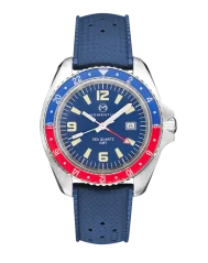 Men's silver Momentum Watch with rubber strap Sea Quartz GMT Pepsi - Blue Tropic FKM Rubber 42MM