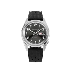 Relógio Praesidus prata para homens com pulseira de borracha Rec Spec - White Sunray Tropic Rubber 38MM Automatic