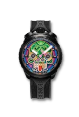 Černé pánské hodinky Bomberg s gumovým páskem MAYA GREEN 45MM