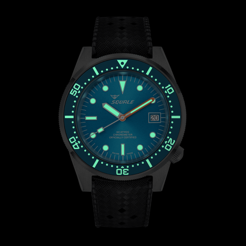 Stříbrné pánské hodinky Squale s gumovým páskem 1521 Ocean COSC Rubber - Silver 42MM Automatic