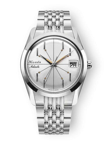 Męski srebrny zegarek Nivada Grenchen ze stalowym paskiem Antarctic Spider 35012M04 35M
