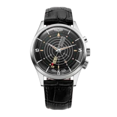 Stříbrné pánské hodinky Vulcain s koženým páskem Nautical Heritage Black Beige Patina Steel Triple Caseback - Black Calf Skin Leather Alligator Printed 42MM Automatic