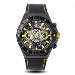 Montre homme Ralph Christian couleur noire avec bracelet en cuir The Delta Chrono - Black 45MM