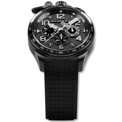 Czarny męski zegarek Bomberg Watches z gumowym paskiem Racing PORTIMAO 45MM