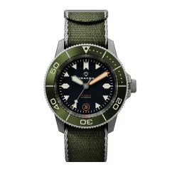 Miesten hopeinen Draken -kello teräshihnalla Tugela – Green 42MM