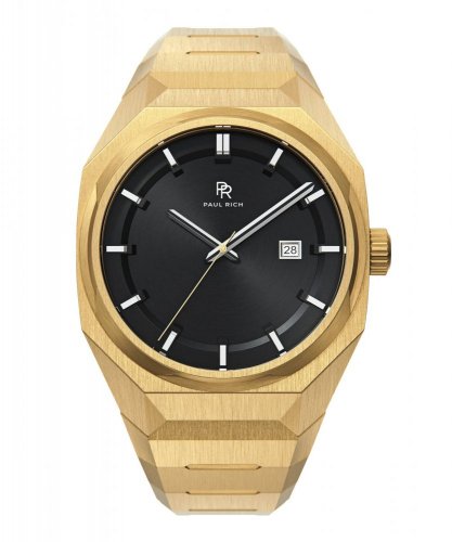 Złoty zegarek męski Paul Rich ze stalowym paskiem Elements Black Tiger Steel 45MM