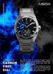 Čierne pánske hodinky Aisiondesign Watches s ocelovým pásikom Tourbillon - Lumed Forged Carbon Fiber Dial - Blue 41MM