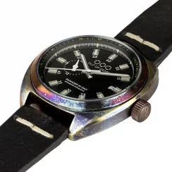 Strieborné pánske hodinky Out Of Order Watches s koženým pásikom Torpedine Black 42MM Automatic