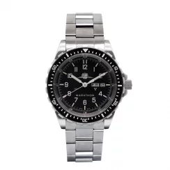 Relógio Marathon Watches de prata para homem com pulseira de aço Official IDF Yamam Jumbo Day/Date Automatic 46MM