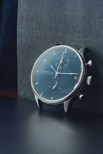 Miesten hopeinen About Vintage -aidolla nahkavyöllä Chronograph Blue Sunray 1815 41MM