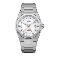 Relógio Aisiondesign Watches prata para homens com pulseira de aço HANG GMT - White MOP 41MM Automatic