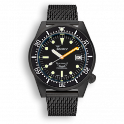 Černé pánské hodinky Squale s ocelovým páskem 1521 Pvd Black Mesh 42MM Automatic