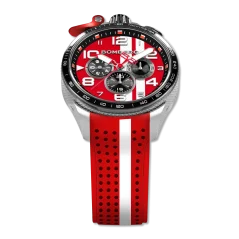 Men's silver Bomberg Watch with rubber strap RACING 4.3 Red 45MM