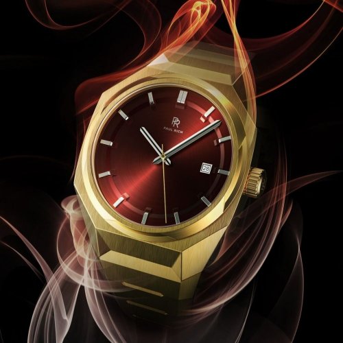 Men's Paul Rich gold watch with steel strap Elements Red Howlite Steel Automatic 45MM