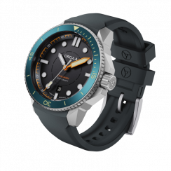 Strieborné pánske hodinky Circula Watches s gumovým pásikom DiveSport Titan - Black DLC Titanium 42MM Automatic