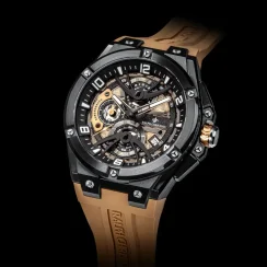 Černé pánské hodinky Ralph Christian s gumovým páskem The Apex Chrono - Desert Tan 46MM