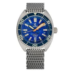 Montre Oceancrawler Watches pour homme en argent avec bracelet en acier Core Diver - Lapis Lazuli Edition 44MM