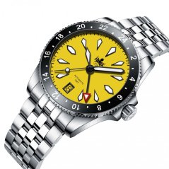 Montre Phoibos Watches pour homme en argent avec bracelet en acier Voyager PY035F Canary Yellow - Automatic 39MM