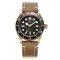 Zlaté pánské hodinky Aquatico Watches s koženým páskem Bronze Sea Star Black Ceramic Bezel Automatic 42MM