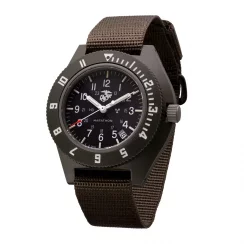 Men's brown Marathon watch with nylon strap Official USMC Sage Green Pilot's Navigator with Date 41MM
