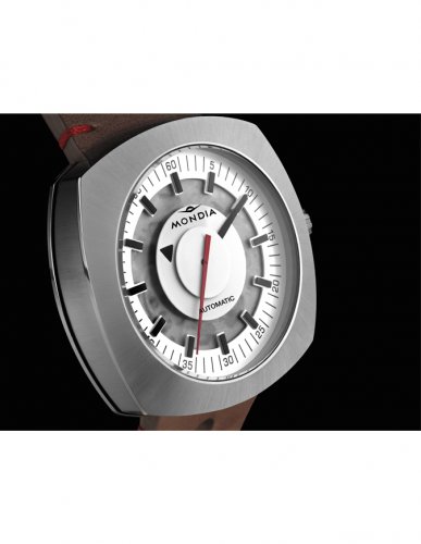 Zilverkleurig herenhorloge van Mondia met leren band Prade - Silver / White 42MM Automatic