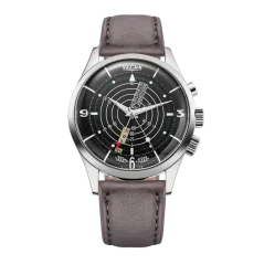 Stříbrné pánské hodinky Vulcain s koženým páskem Nautical Heritage Black White Luminova Steel Triple Caseback - Grey 42MM Automatic