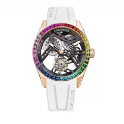 Zlaté pánské hodinky Agelocer s gumovým páskem Tourbillon Rainbow Series White 42MM