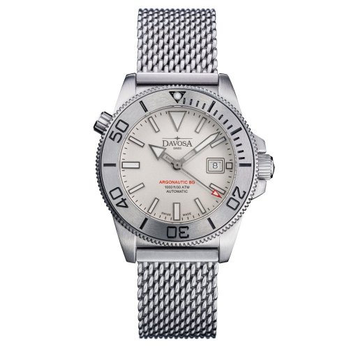 Męski srebrny zegarek Davosa ze stalowym paskiem Argonautic BG Mesh - Silver 43MM Automatic