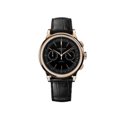 Men's gold Corniche watch with leather strap Chronograph Steel with Rose Gold Black dial 39MM