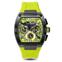Relógio de homem Ralph Christian preto com pulseira de borracha The Intrepid Sport - Hyper Lime 42,5MM
