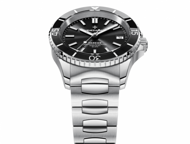 Strieborné pánske hodinky Venezianico s oceľovým pásikom Nereide 3121504C Black 39MM Automatic