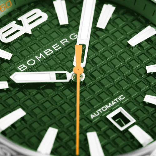 Srebrny zegarek męski Bomberg Watches z gumowym paskiem OLIVE GREEN 43MM Automatic