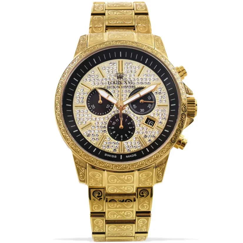 Louis XVI geel herenhorloge met stalen band Palais Royale 1087 - Gold 43MM