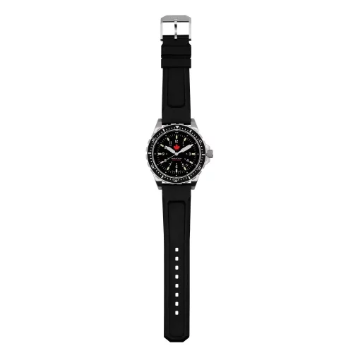 Strieborné pánske hodinky Marathon Watches s gumovým pásikom Red Maple Jumbo Diver's Quartz 46MM