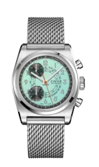 Relógio Cimier pulseira de prata com pulseira de aço para homem 711 HERITAGE CHRONOGRAPH POP AQUA BLUE MESH 39,5MM Automatic