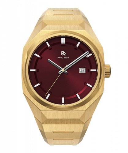 Zlaté pánske hodinky Paul Rich s oceľovým pásikom Elements Red Howlite Steel Automatic 45MM