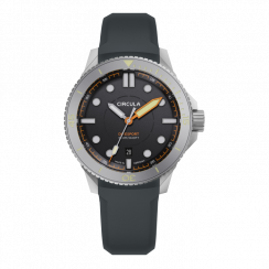 Strieborné pánske hodinky Circula Watches s gumovým pásikom DiveSport Titan - Black / Hardened Titanium 42MM Automatic