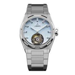 Srebrny zegarek męski Aisiondesign Watches z pasem stalowym Tourbillon Hexagonal Pyramid Seamless Dial - Ice Blue 41MM