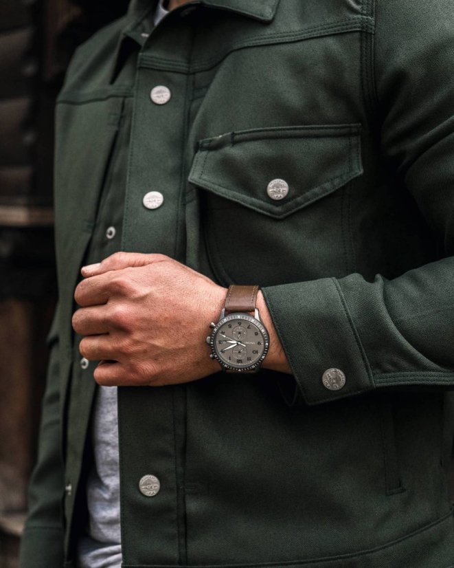 Men's gray Vincero watch with leather strap The Altitude Matte Gray/Brown 43MM