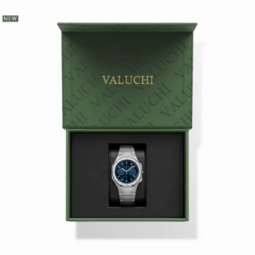 Męski srebrny zegarek Valuchi Watches ze stalowym paskiem Chronograph - Silver Blue 40MM