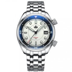 Strieborné pánske hodinky Phoibos Watches s oceľovým pásikom Eage Ray 200M - Pastel White Automatic 41MM