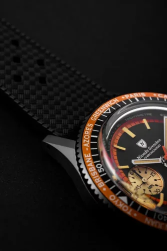 Čierne pánske hodinky Nivada Grenchen s gumovým opaskom Chronoking Mecaquartz Steel Black 87041Q10 38MM