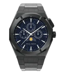 Schwarze Herrenuhr Paul Rich mit Stahlband Star Dust II Moonphase - Black 43MM