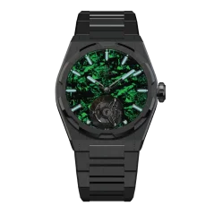 Stříbrné pánské hodinky Aisiondesign Watches s ocelovým páskem Tourbillon - Lumed Forged Carbon Fiber Dial - Green 41MM